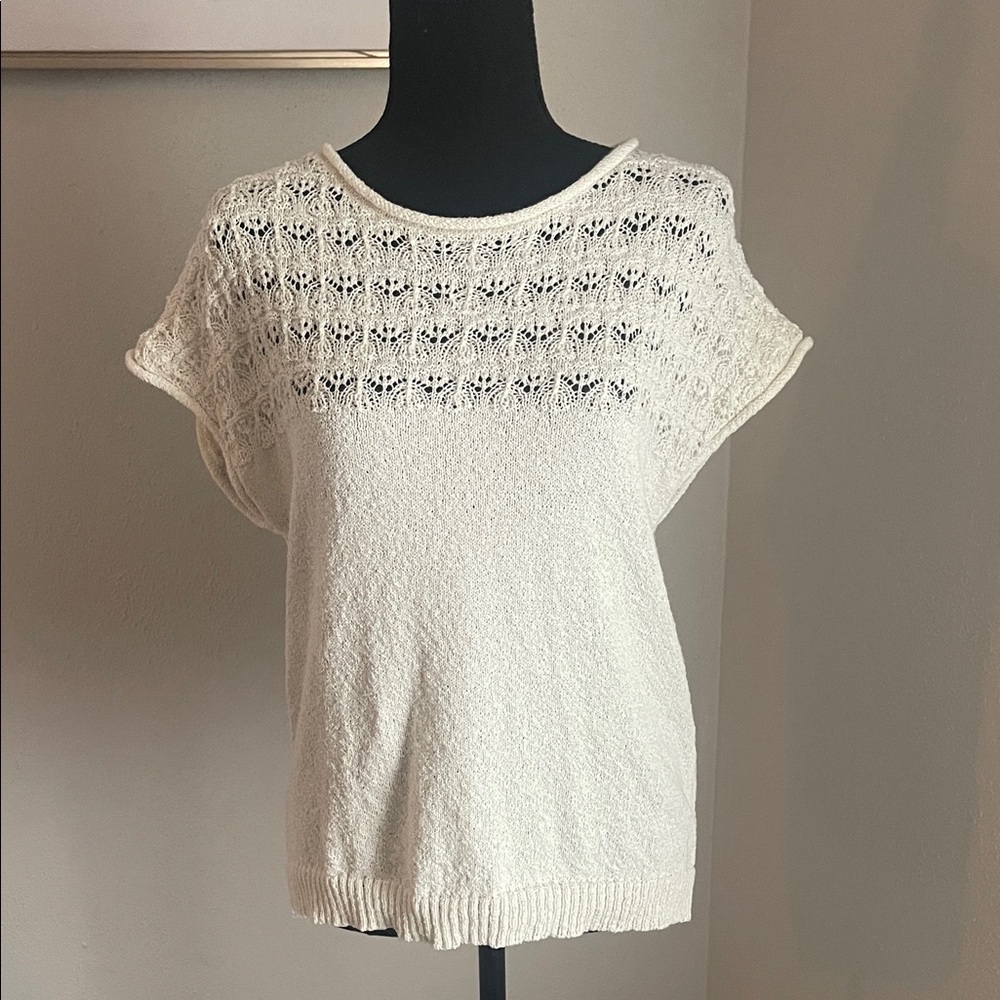 Daytrip Cream Knit Short Sleeve Sweater Top